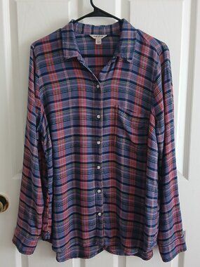 Lucky Brand Plaid Boyfriend Button-Down Longsleeve Large